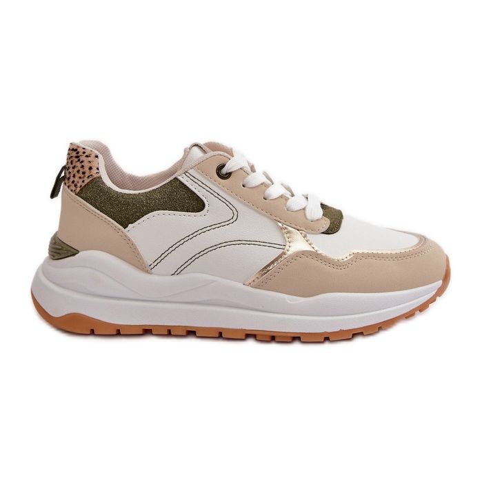 Damen-Plateau-Sneaker aus Öko-Leder, Beige und Grün Issatta