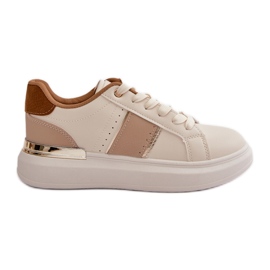 Modische Damen-Plateau-Sneaker aus Öko-Leder, Braun Nevisase beige