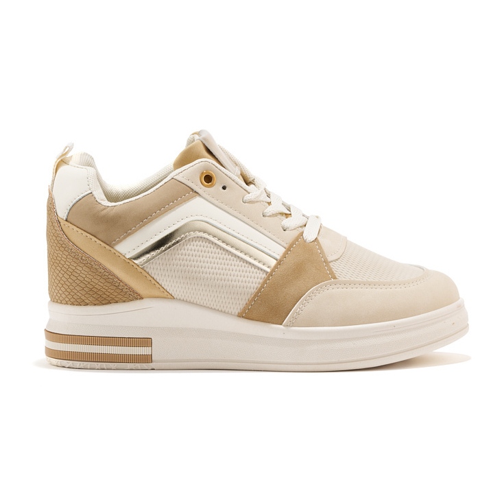 Beige Damen-Sneaker mit verstecktem Keilabsatz