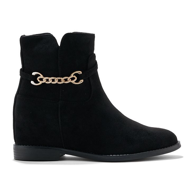 Schwarze Wildlederstiefeletten mit Kette