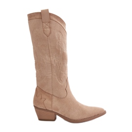 Damen-Cowboystiefel mit niedrigem Absatz aus Öko-Wildleder, Beige Ligelia
