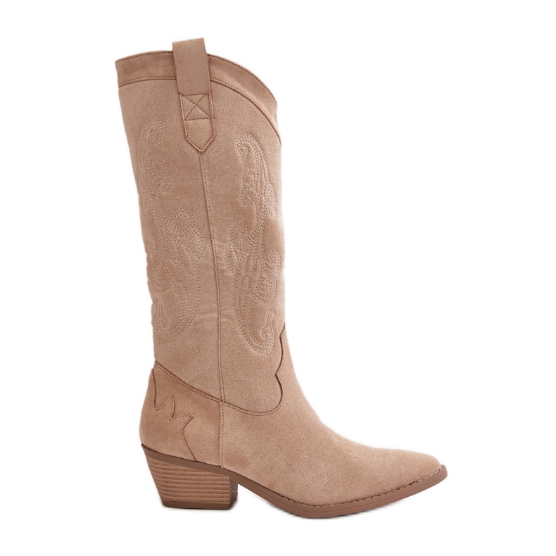 Damen-Cowboystiefel mit niedrigem Absatz aus Öko-Wildleder, Beige Ligelia