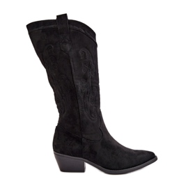 Damen-Cowboystiefel mit niedrigem Absatz aus Öko-Wildleder in Schwarz Ligelia