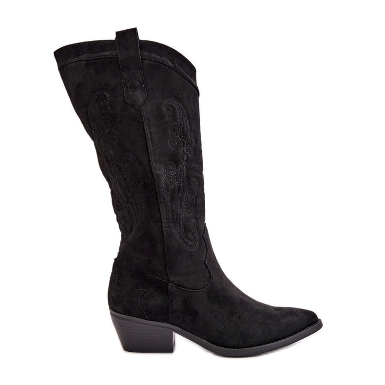 Damen-Cowboystiefel mit niedrigem Absatz aus Öko-Wildleder in Schwarz Ligelia