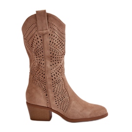 Durchbrochene Damen-Cowboystiefel mit hohen Absätzen, Brown Iceda braun