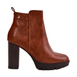 Isolierte Damenstiefel mit hohem Absatz und Reißverschluss, Camel Bioria braun