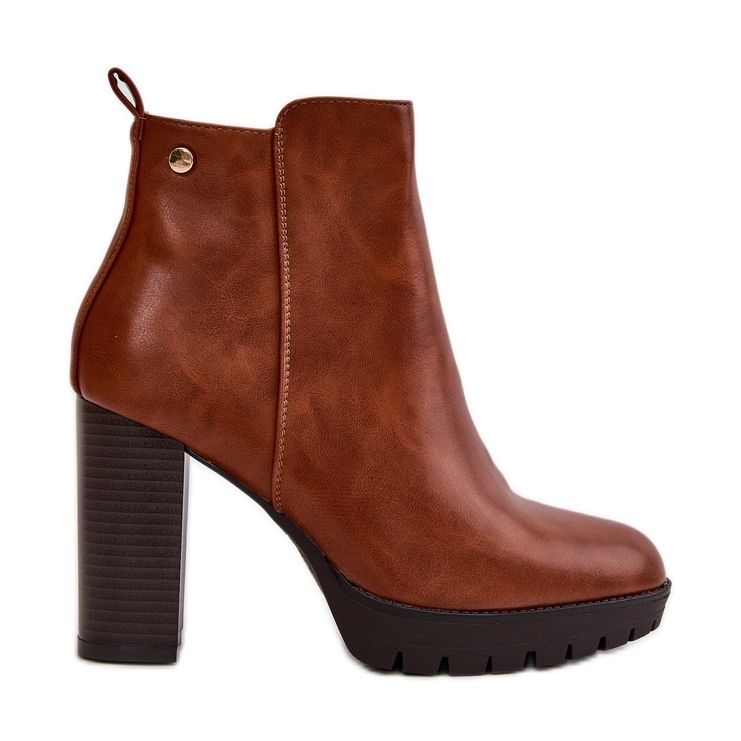 Isolierte Damenstiefel mit hohem Absatz und Reißverschluss, Camel Bioria braun