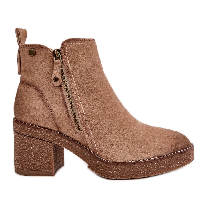 Isolierte Damenstiefeletten aus Öko-Wildleder, beige Velarilla