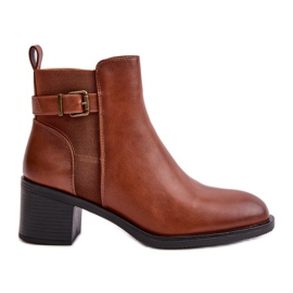 Isolierte Damen-Stiefeletten mit hohem Absatz und Schnalle, Camel Nevillira braun