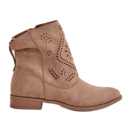 Jezzi Durchbrochene niedrige Damenstiefel mit Reißverschluss, Beige Irinette