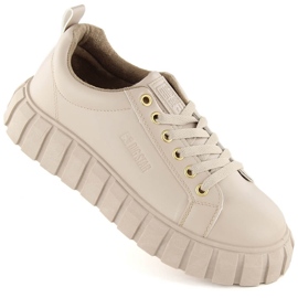 Beige Damen-Plateau-Schnürschuhe Big Star MM274618