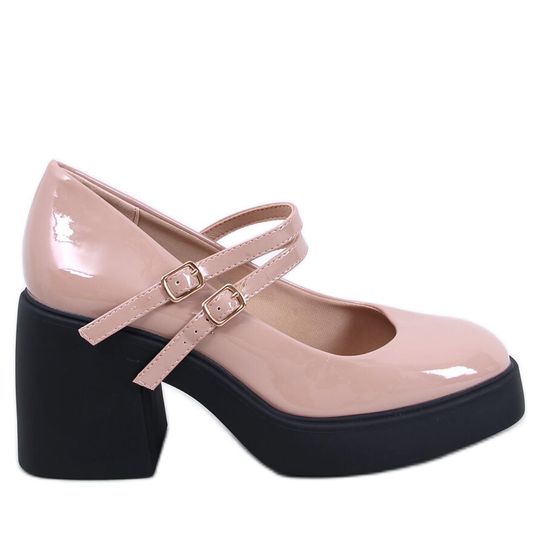 Lorai Khaki-Pumps mit breitem Absatz beige