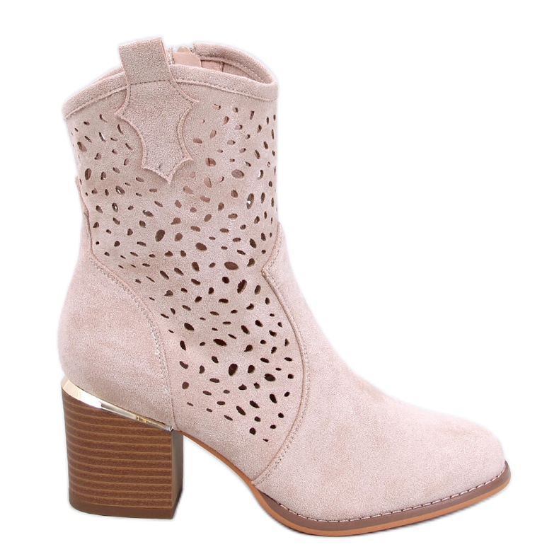 Antares Beige durchbrochene Cowboystiefel aus Wildleder