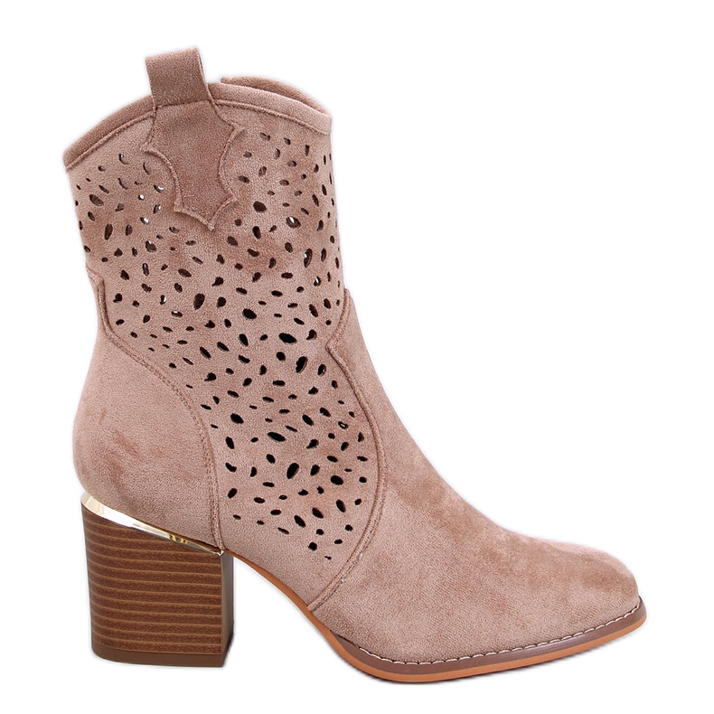 Antares Khakifarbene, durchbrochene Cowboystiefel aus Wildleder beige