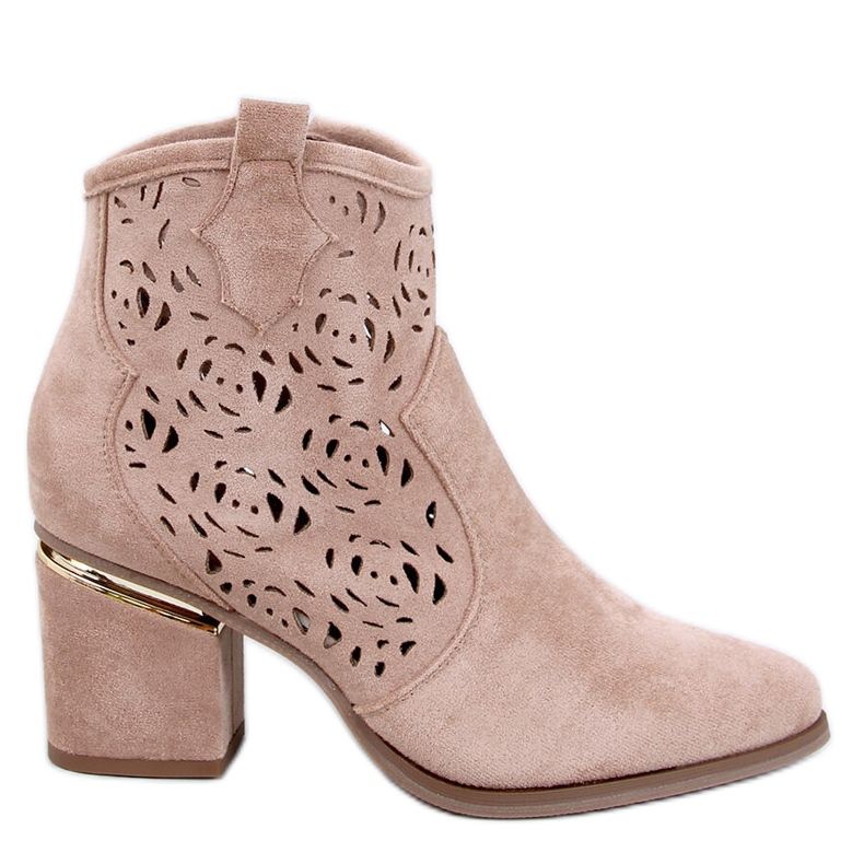 Donovan Khaki durchbrochene Stiefeletten mit hohem Absatz beige