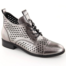 Silberne durchbrochene Damenstiefeletten Potocki SZ12091