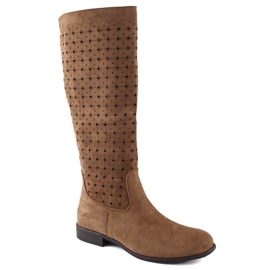 Durchbrochene Damen-Wildlederstiefel Kamel Jezzi ASA142-50A braun