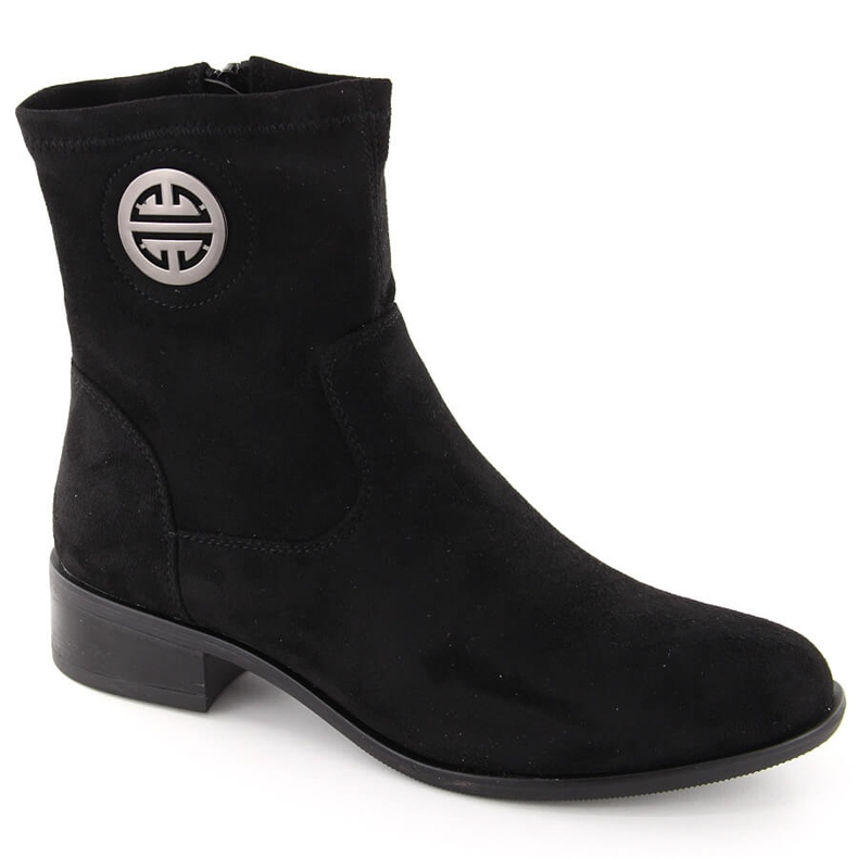 Damen-Stiefeletten aus Wildleder mit Verzierung, schwarz Jezzi ASA198-28