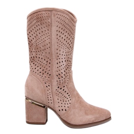 Durchbrochene, hochhackige Stiefel von Lange in Khaki braun