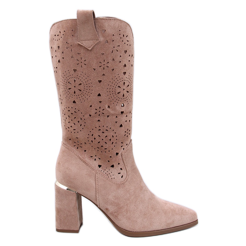 Durchbrochene, hochhackige Stiefel von Strokes in Khaki braun