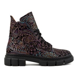 Olivier Hohe Damen-Schnürstiefeletten aus Leder mit 1227-Aufdruck, schwarz mehrfarbig