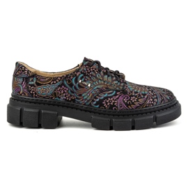 Olivier Damen-Lederschuhe mit dicker Sohle, Blumen 1134, Türkis mehrfarbig