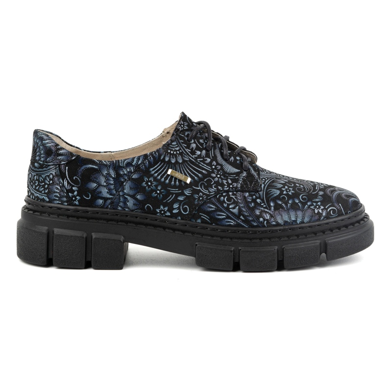 Olivier Damen-Lederschuhe mit dicker Sohle, Blumen 1134, blau mehrfarbig