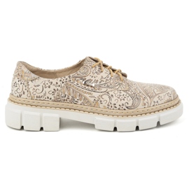 Olivier Damen-Lederschuhe mit dicker Sohle, Blumen 1134, beige