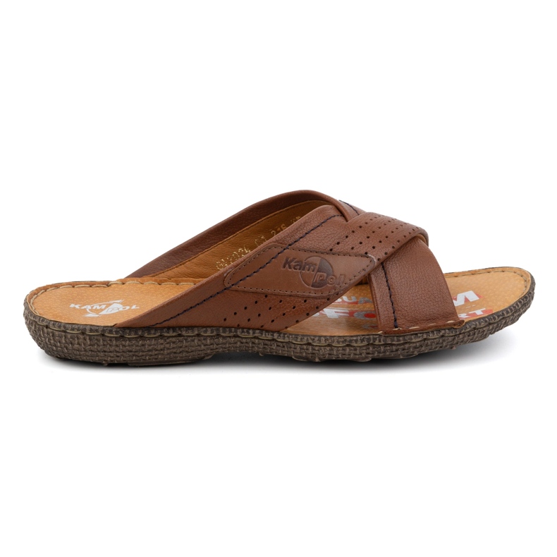 Kampol Herren-Flip-Flops aus Leder-Cross-Leder 216kam braun