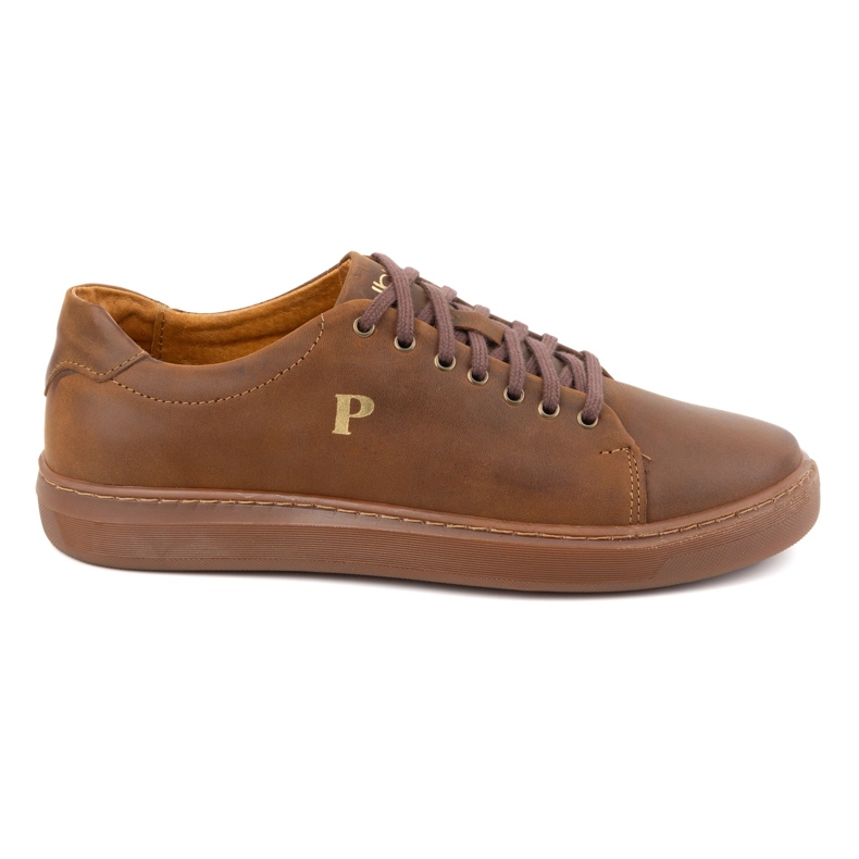 POLBUT 2127 kamelfarbene Herren-Ledersneaker braun