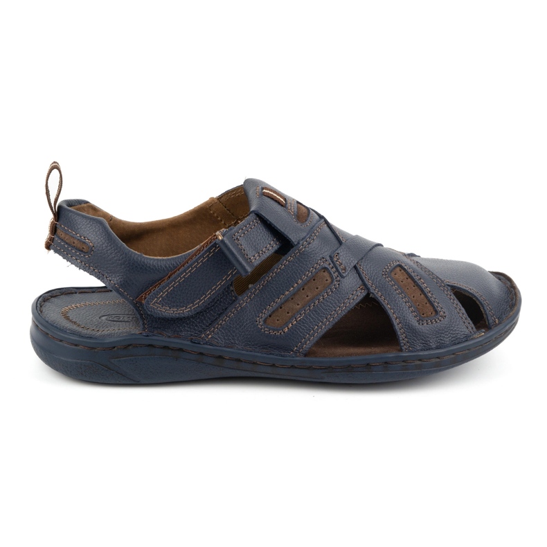 KOMODO Herren-Ledersandalen mit Klettverschluss 523K, Marineblau