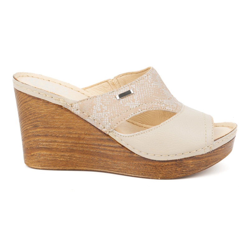 Olivier Damen-Keilsandalen aus Leder 1127, beige