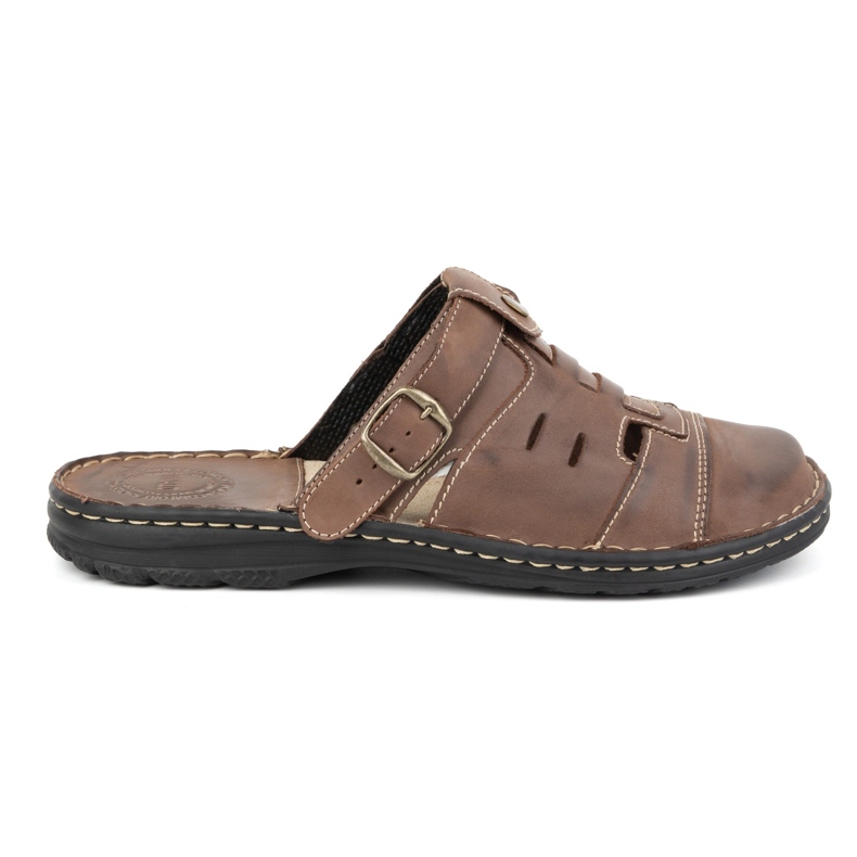 Olivier Klassische Herren-Leder-Flip-Flops mit Fersenriemen 0045 braun