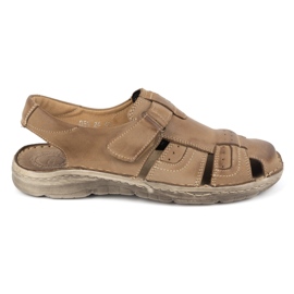Olivier Klassische Herren-Ledersandalen mit Klettverschluss 0051 oliv braun