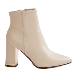 Damenstiefel mit hohem Absatz, mit Reißverschluss befestigt, warm, Öko-Leder, hellbeiges Mevair