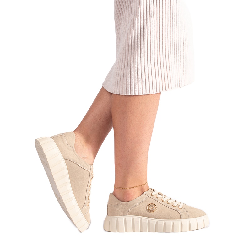 Hellbeige Plateauschuhe aus Wildleder