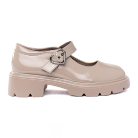Beige Lack-Loafer mit dicker Sohle