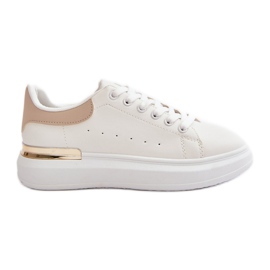 Niedrige Plateau-Sneaker für Damen aus Öko-Leder, Weiß und Beige Nevelena