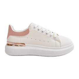Damen-Low-Top-Sneaker auf Plateausohle aus Öko-Leder, weiß und rosa, Nevelena