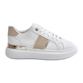 Modische Damen-Plateau-Sneaker aus Öko-Leder, Beige Nevisase weiß