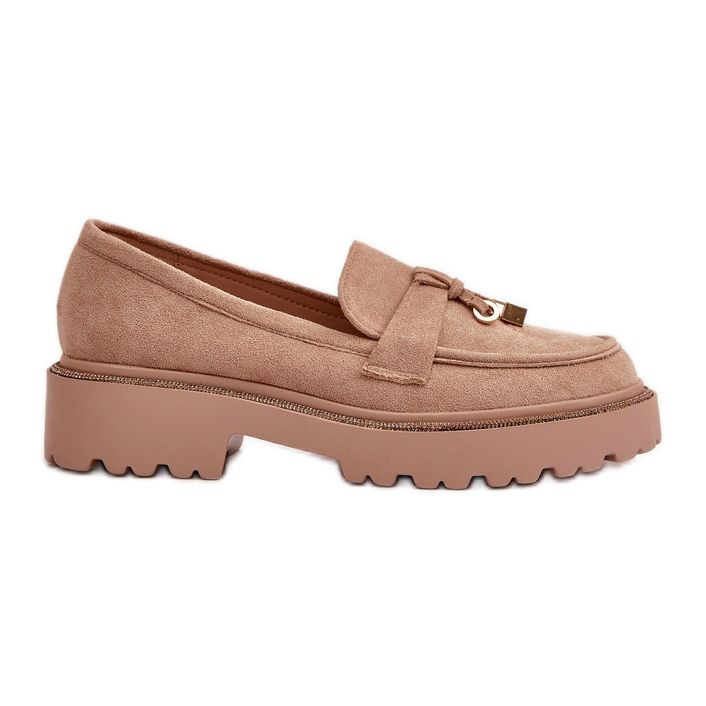 Damen-Loafer aus Öko-Wildleder mit Verzierung Beige Verindalle