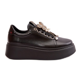 Damen-Plateau-Sneaker aus Leder mit Schmetterling CheBello 4585 Schwarz