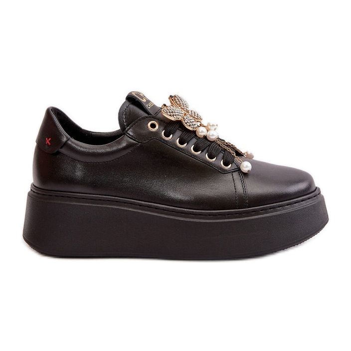 Damen-Plateau-Sneaker aus Leder mit Schmetterling CheBello 4585 Schwarz