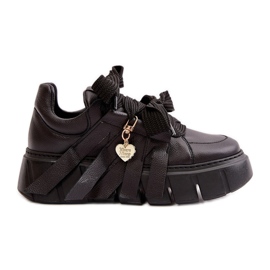 Damen-Leder-Sneakers auf Plateau Schwarz CheBello 4568