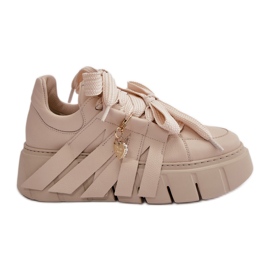 Damen-Ledersneaker auf der Plattform Beige CheBello 4568