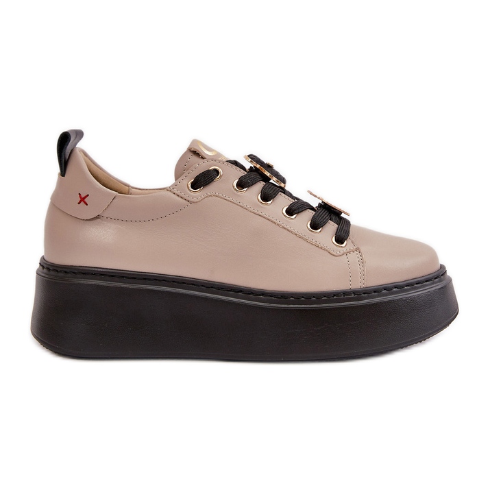 Damen-Ledersneaker mit Pins auf der CheBello 4596-Plattform Beige