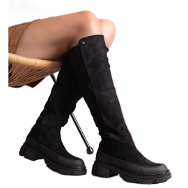 Schwarze Stiefel mit massivem Absatz, Maiglöckchen