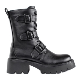 Hohe schwarze Damen-Arbeiterstiefel mit Schnallen
