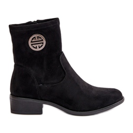 Damen-Stiefeletten mit Reißverschluss und dekorativem Detail, Öko-Wildleder, Schwarz von Lerioria