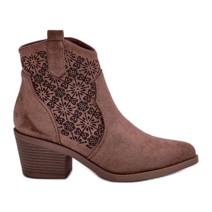 Durchbrochene Cowboystiefel mit Reißverschluss, Öko-Wildleder, Braun S.Barski HY42-944